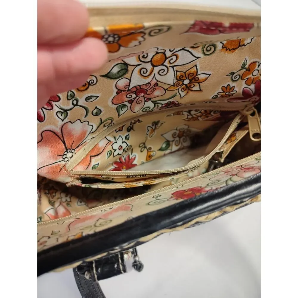 Brighton Straw & Leather Purse Handbag Shoulder Hearts Red Black Tan Summer Boho - Picture 14 of 16